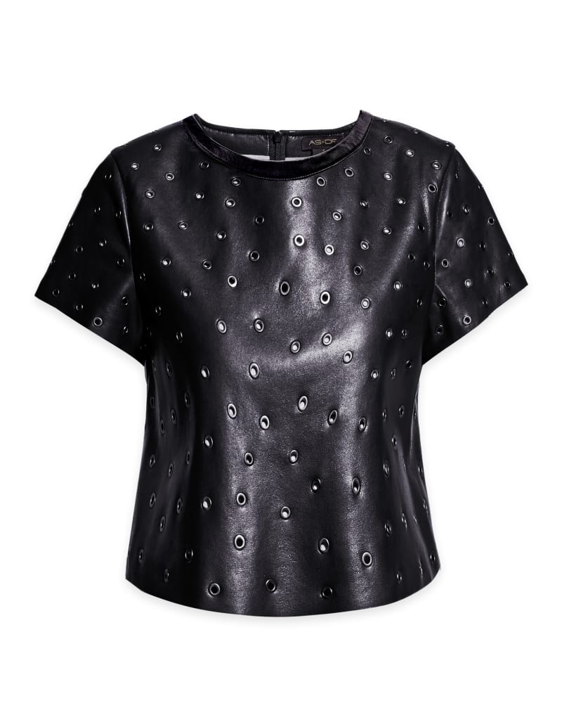 Front of a size 2XL Jude Recycled Leather Tee in Black by AS by DF. | dia_product_style_image_id:312128